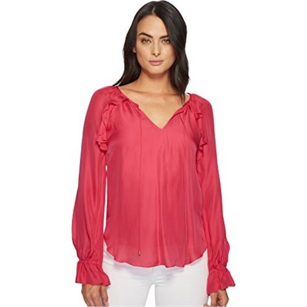 Trina Turk Magnolia Silk Peasant Blouse Pink Xs